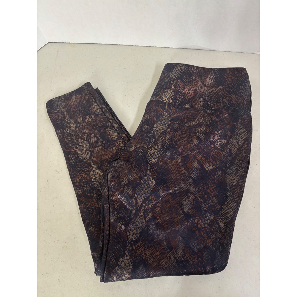Athena Marie Women's XL Snake Print Leggings‎ Shiny Metallic Bronze Black